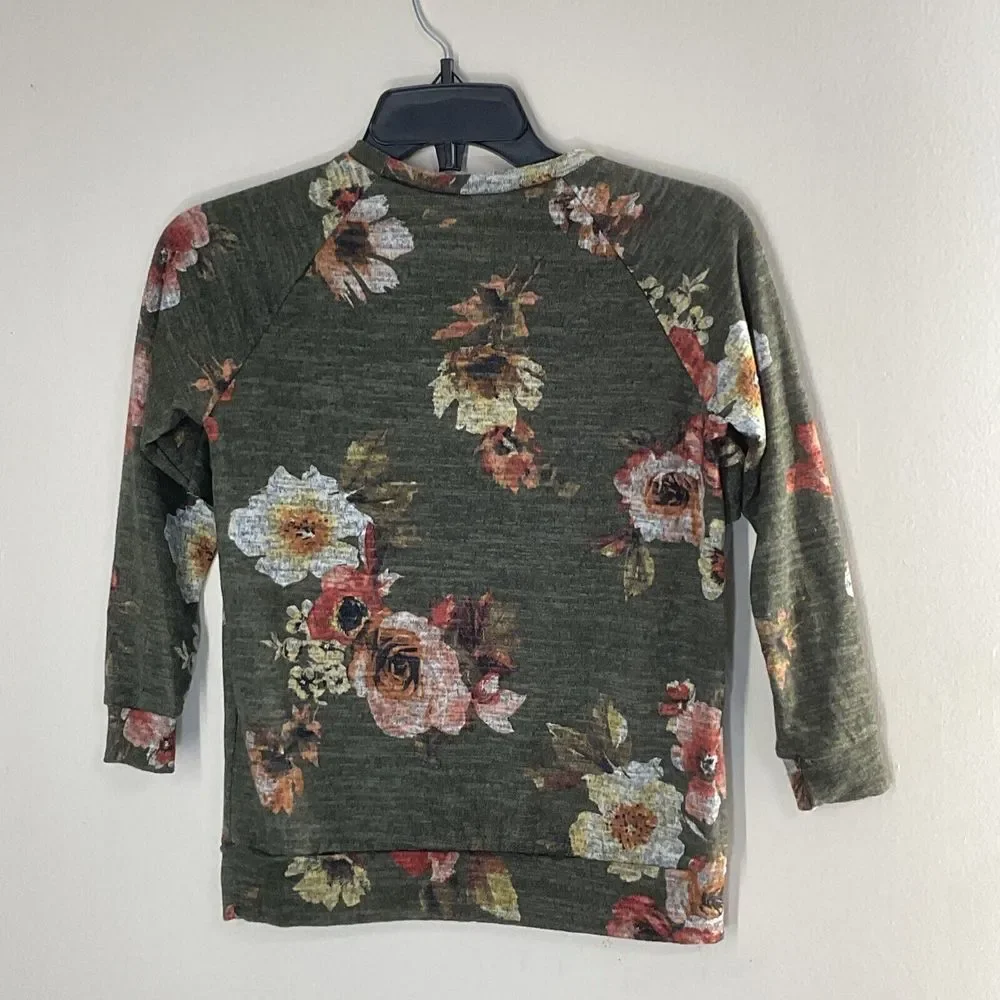Pomelo Top Boutique‎ Ruffle SMALL Floral Sweater 3/4 Sl Stretch JUNIOR Cute